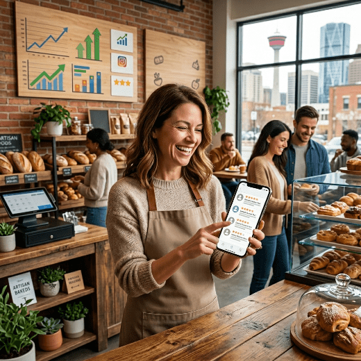 Happy Calgary small business owner