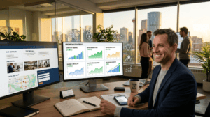 Business owner reviewing website