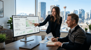 Consultant presenting SEO strategy