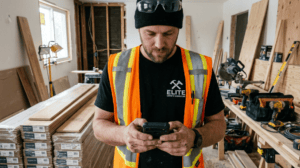 Tradesman checking job estimate